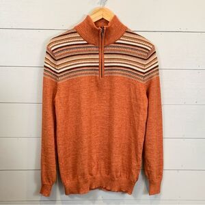 100% baby Alpaca orange Henley zip long sleeved orange fall sweater